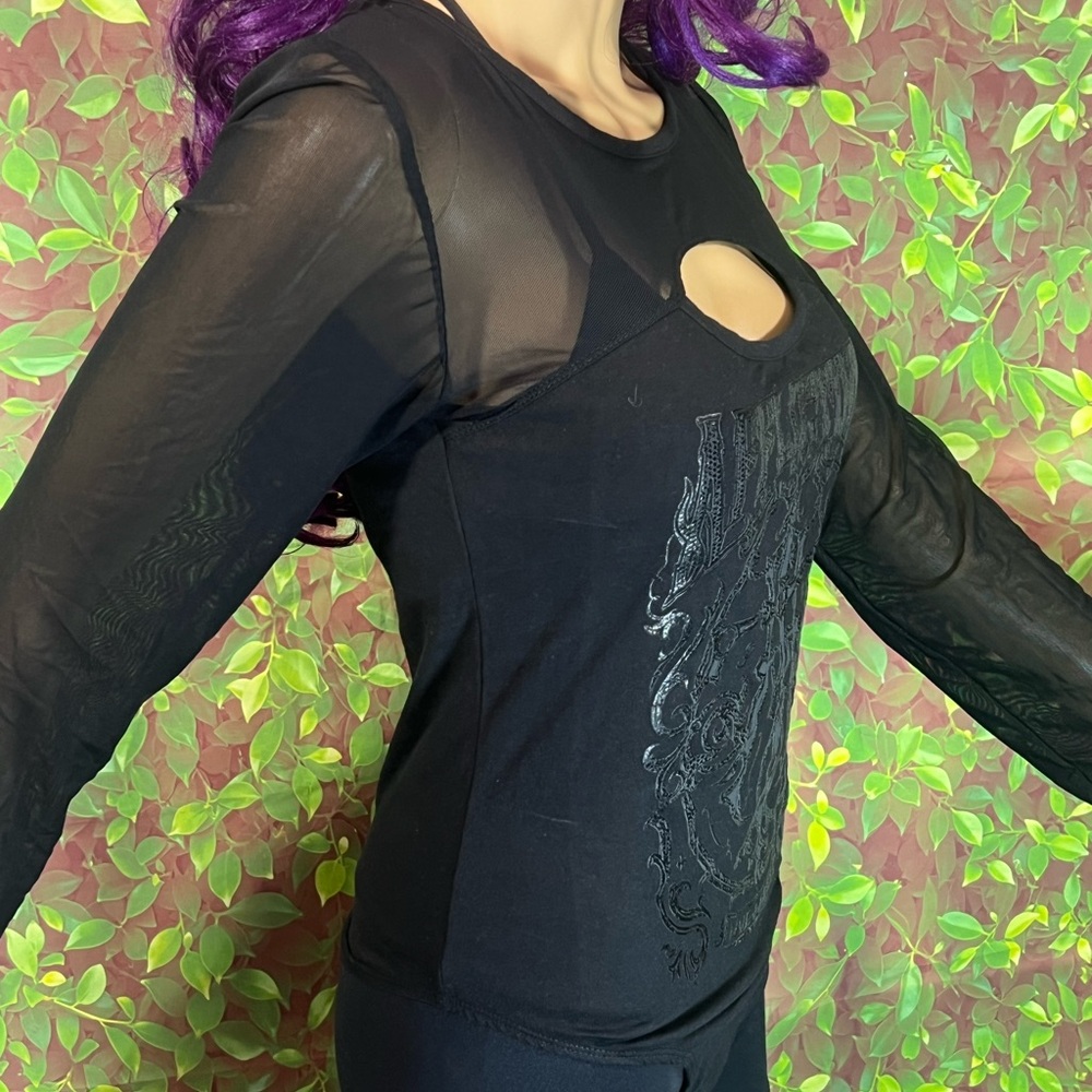 Black Sheer Sleeve Top - Picture 6 of 11